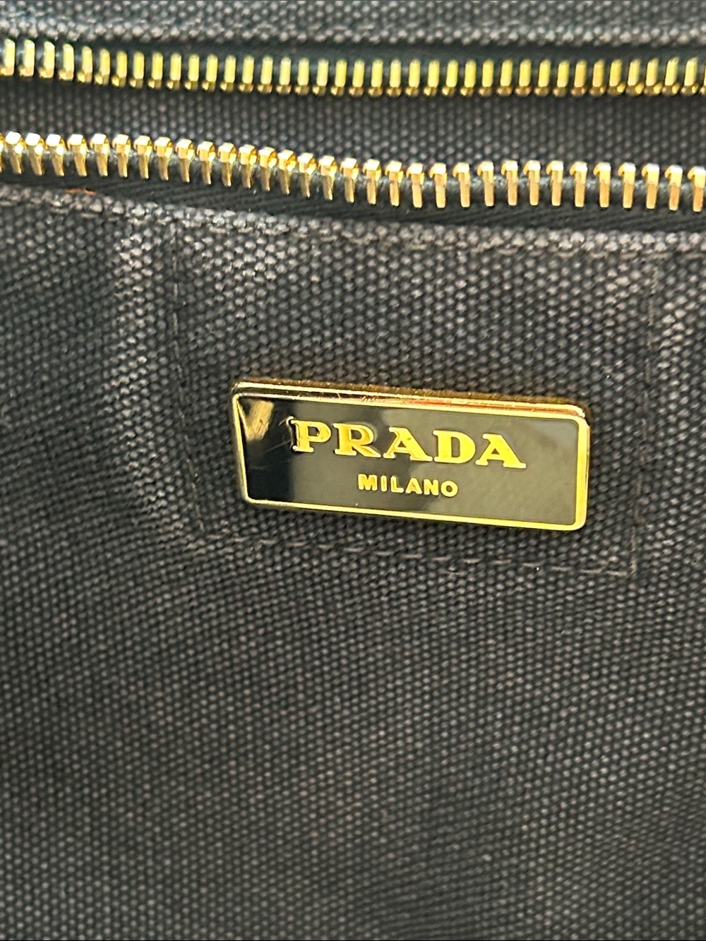 Prada Striped Canvas Tote in Red, Navy & Brown - Picture 5 of 10